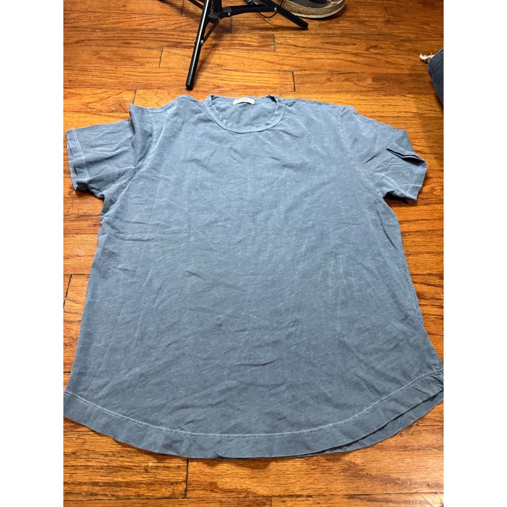 Buck Mason Mens Blue Slub Cotton Curved Hem Short Sleeve T-Shirt L